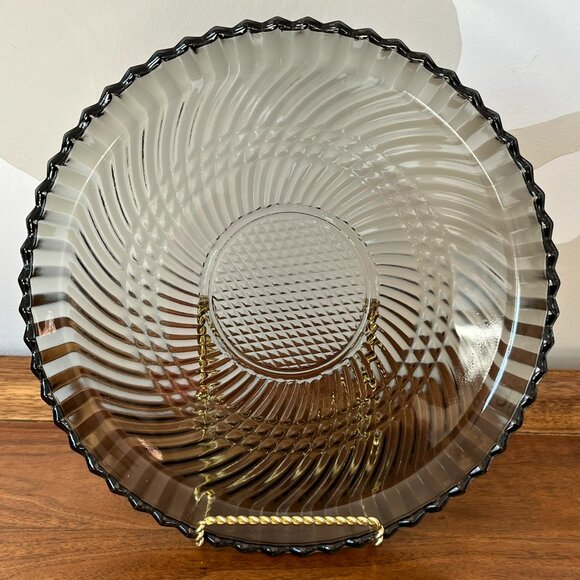 Vintage Libbey Smoke Gray Swirl Glass 10" Serving Plate / Platter Diamond Center - Picture 3 of 7